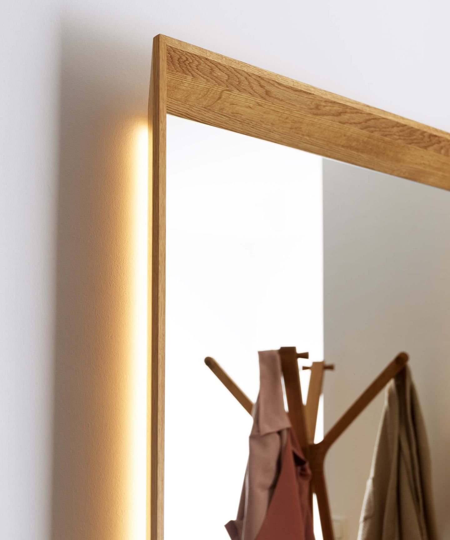 panneau miroir haiku en chêne avec éclairage