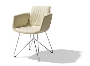 grand lui chair with wire frame of stainless steel finish in white leather 