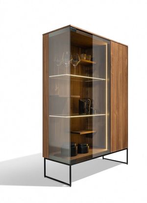 side view of the filigno glass cabinet in walnut