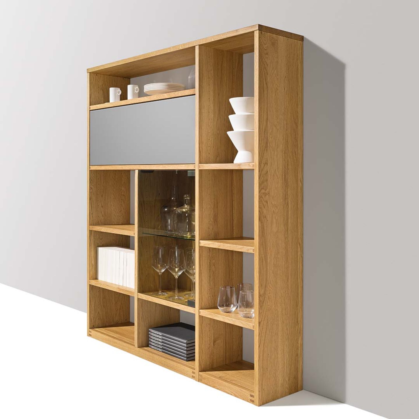 cubus highboard with medium grey glass made of solid wood by TEAM 7