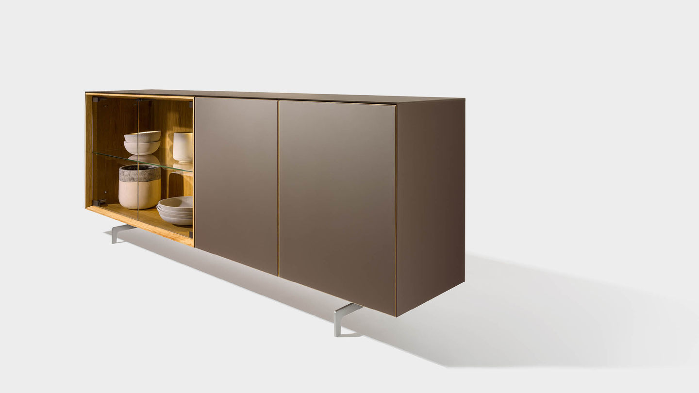 cubus pure sideboard with coloured glass and slides