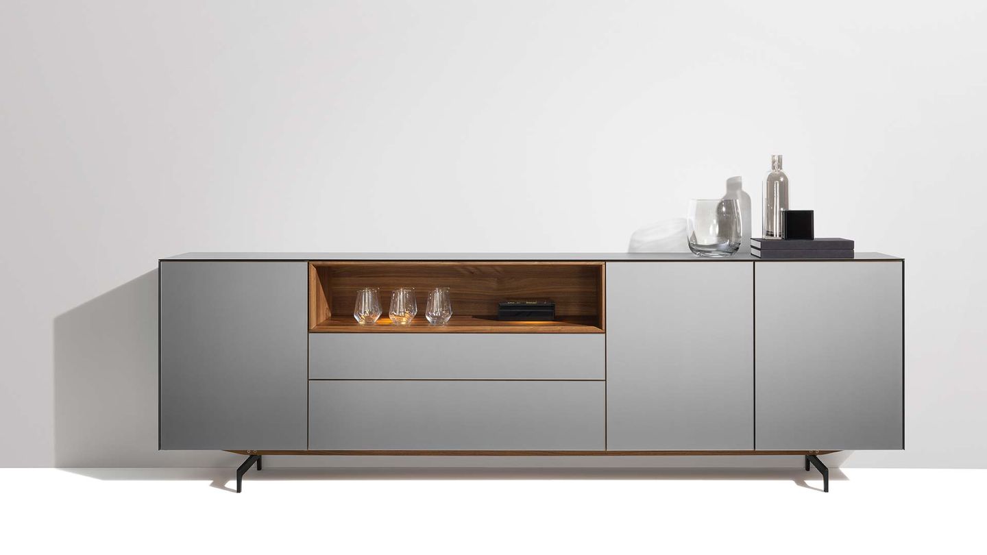 cubus pure sideboard in walnut with matt black slide by TEAM 7 