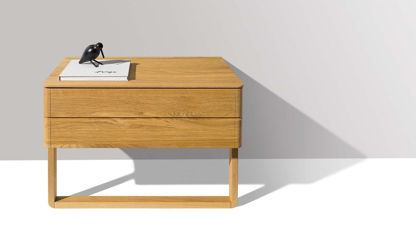 float bedside cabinet with solid wood slide by TEAM 7