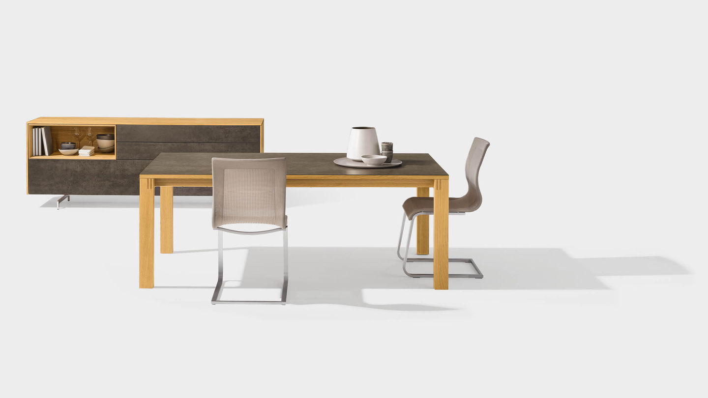 Table extensible magnum en bois avec surface en céramique et meuble d'appoint cubus pure