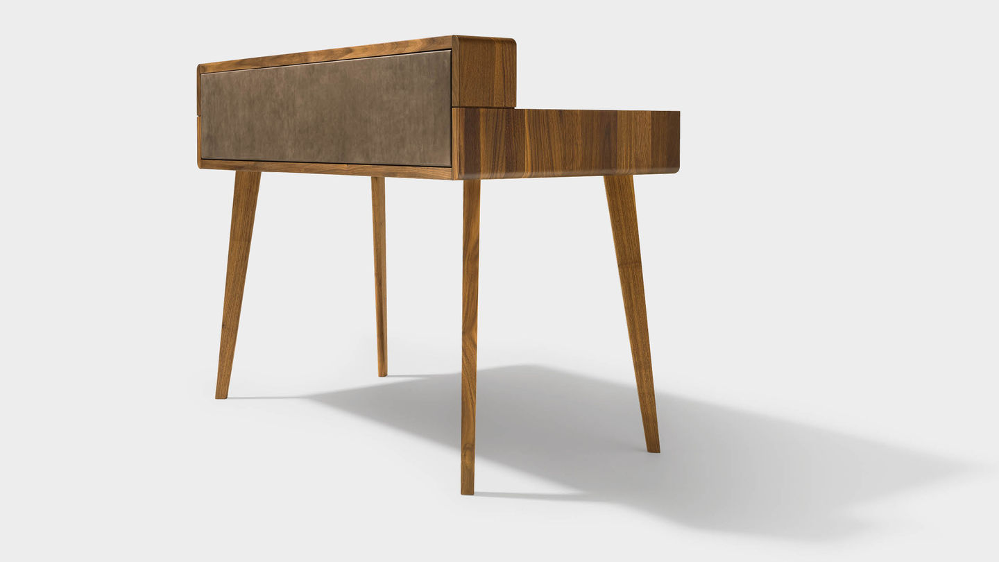 sol designer desk made of wood in walnut from the back