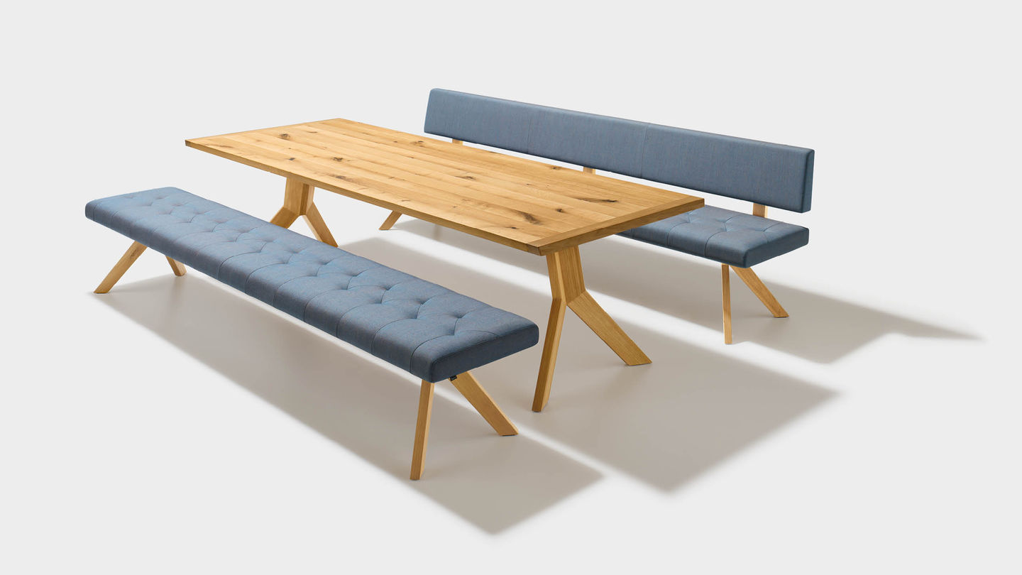 Table de salle à manger en bois yps avec banc en tissu