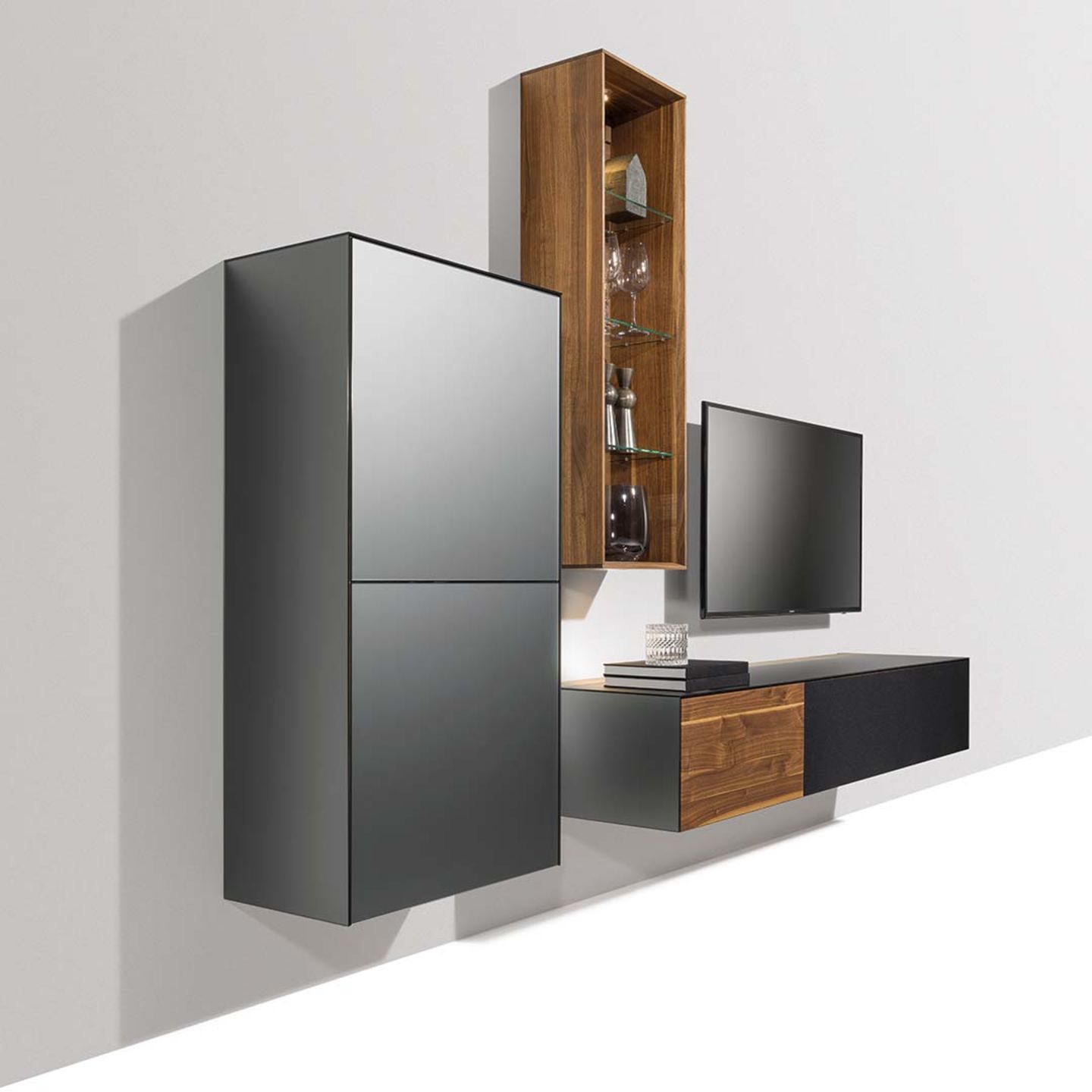 cubus pure wall unit with glass colour steel 
